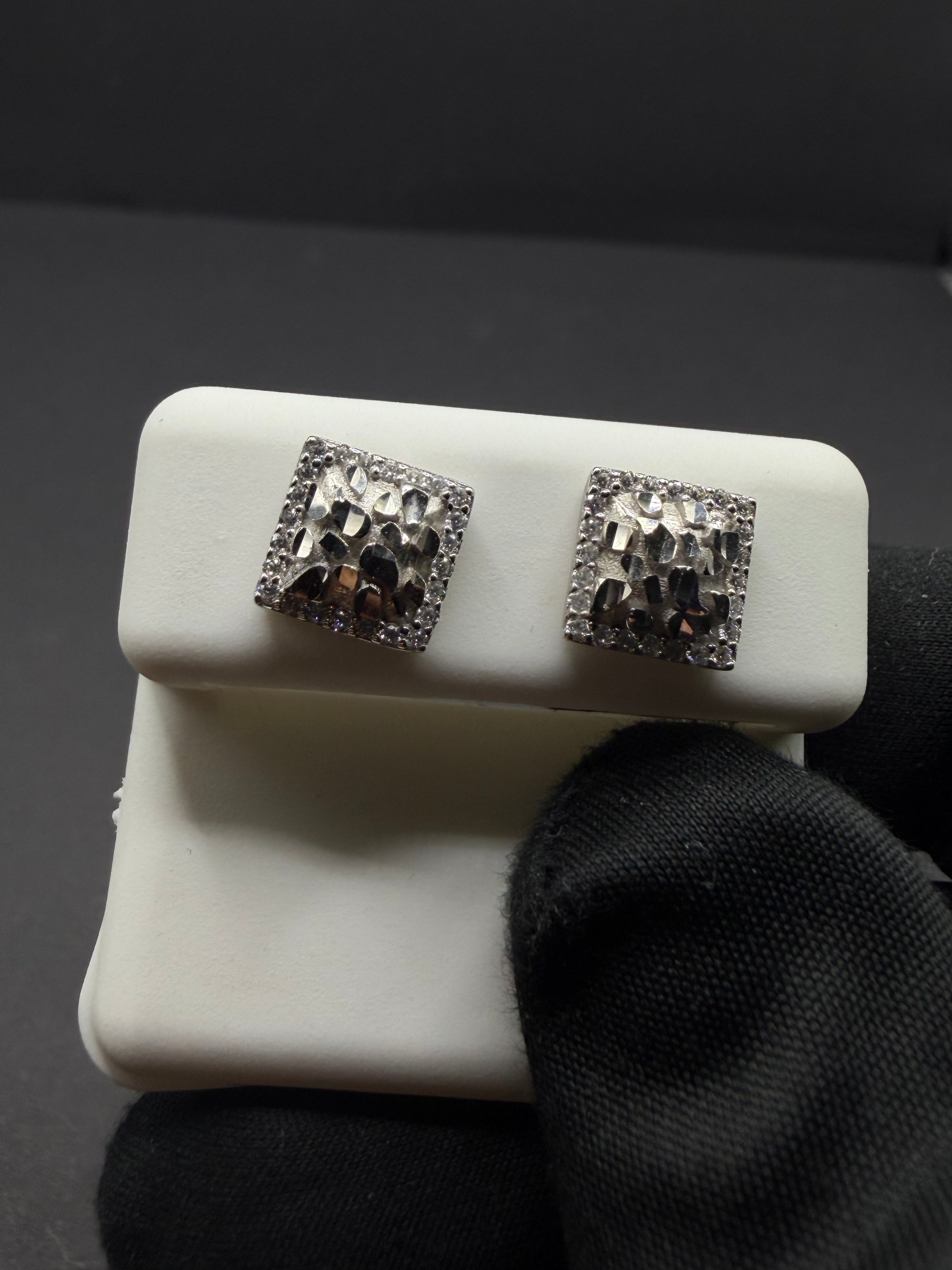 Silver Nugget Square Earring's